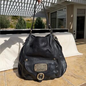 Michael Kors Hudson Downtown Hobo Satchel Purse Black Pebbled Leather Large Bag